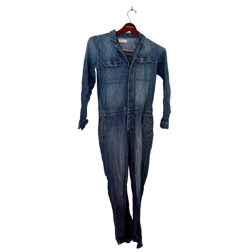 Madewell Denim Boiler Suit Long Sleeve Jumpsuit Medium Wash Blue Small